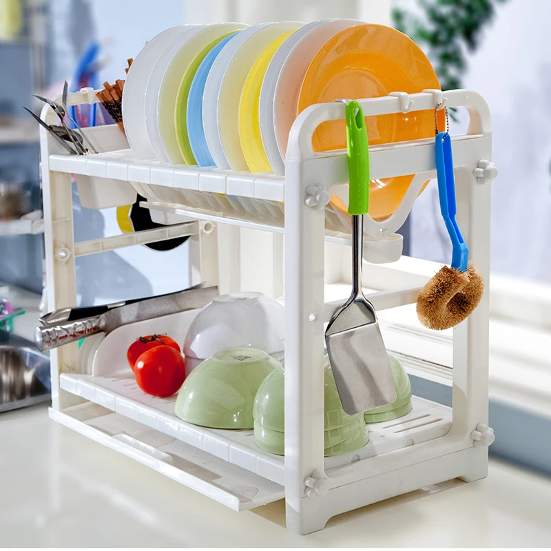 2 ярусная пластиковая кухонная миска и тарелка стойка сушилка полка для палочек