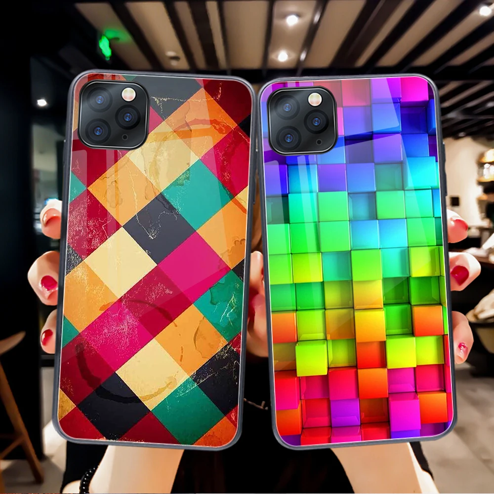 

Stripes Lattice Case For iPhone 12 11 Pro Max Mini Cover for iPhone 7 8 6 6S X XR XS Max SE 2020 Plus Tempered Glass Phone Funda