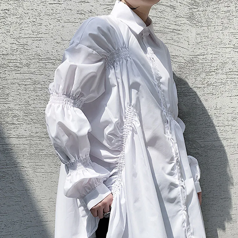 

New Male Women Japan Streetstyle Fashion Loose Couple White Black Shirts Men Asymmetric Design Long Sleeve Casual Shirt