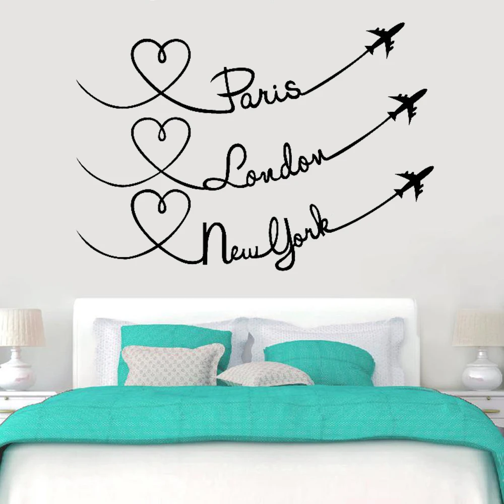 Дорожная настенная виниловая наклейка с изображением Парижа Лондона самолета