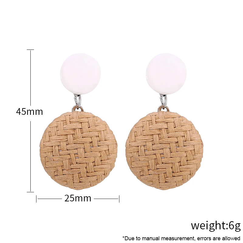 

Korean Rattan Knit Drop Earrings Handmade Straw Weave Earring For women Geometric Round Button Female Jewelry Brincos 2019 New