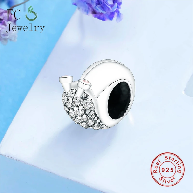 Сверкающая Улитка CZ Charm Fit оригинальные Подвески браслет 925 пробы серебряный шарм