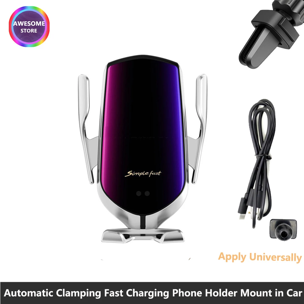 

Accessories Car Phone Holder for iPhone XR 11 X Huawei Samsung Smart Phone Automatic Clamping Fast Charging 10W Wireless