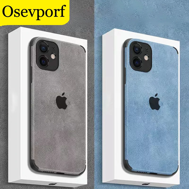 

Green Suede Lambskin Leather Phone Case Soft Border Protective Cover For iPhone 13 12 Pro Max 11 X XR XS Max 8 7 Plus Cap Funda