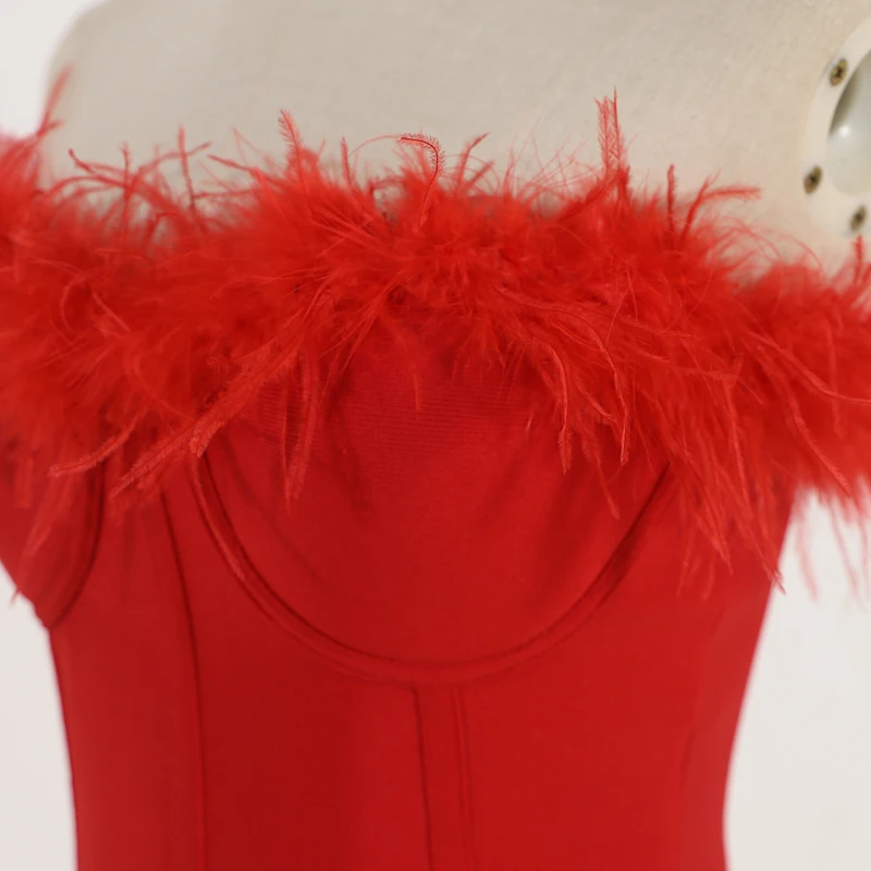 

[LIVIVIO] Feather Attatched Sexy Corset Elastic Women Crop Tops Female Short Tank
