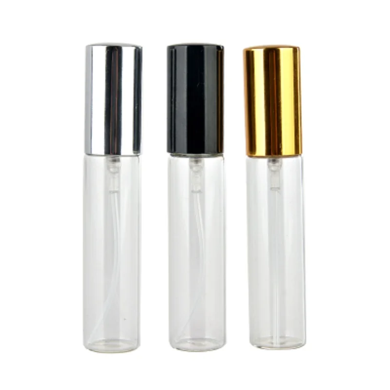 5ML Mini Spray Perfume Storage Bottle Gold Black Silver Atomizer Clear Glass Refillable Vials Cosmetic Containers 100pieces