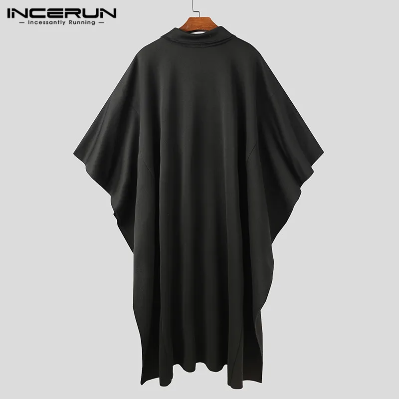

INCERUN Fashion Men Irregular Cloak Coats 2021 Streetwear Lapel Long Sleeve Poncho Chic Loose Solid Color Cape Men Trench S-5XL