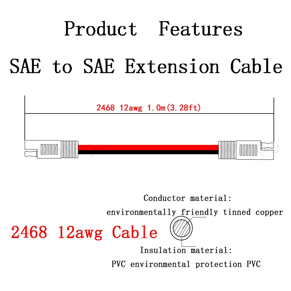 12AWG 100 см SAE Удлинительный кабель быстрого отсоединения проводов разъем для