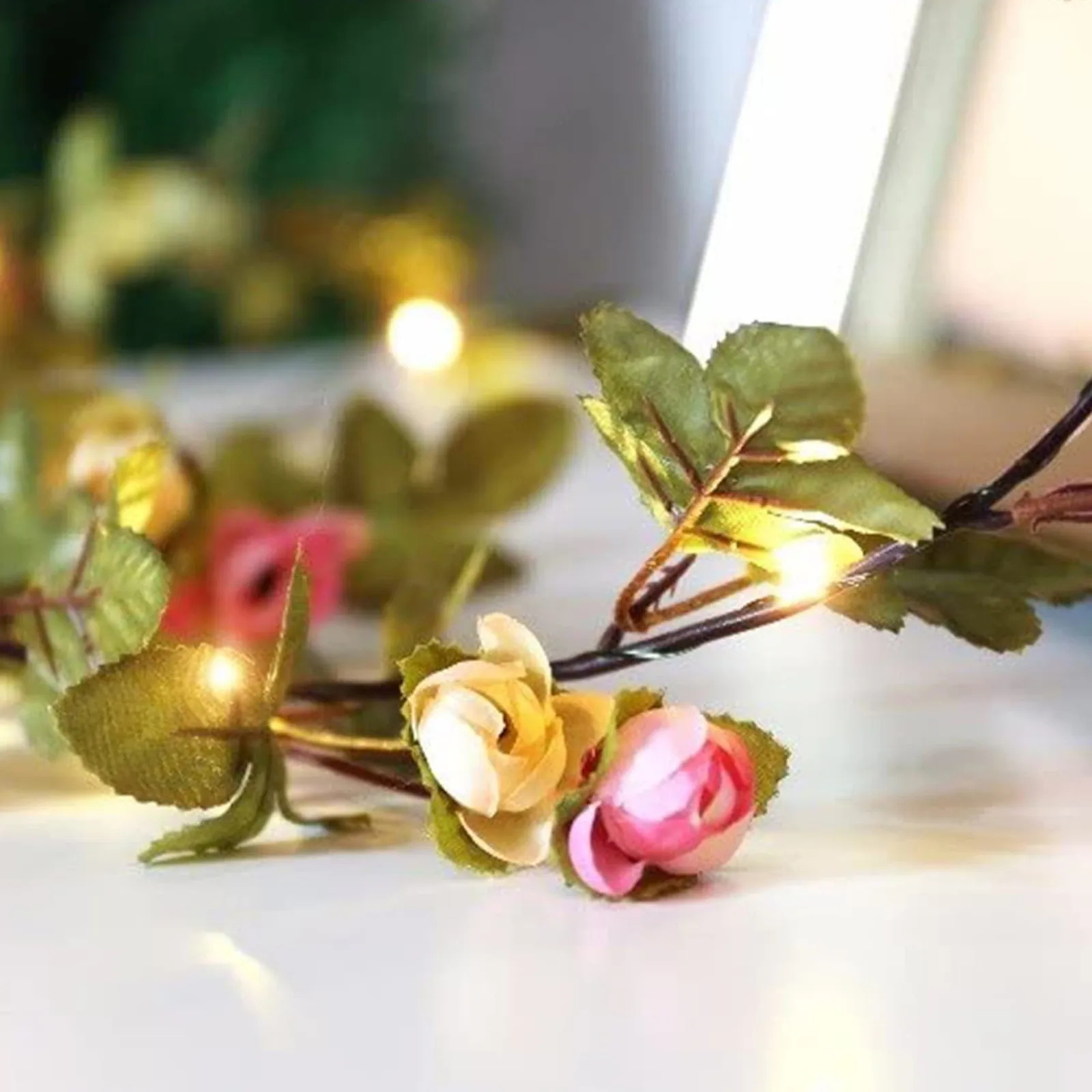 

Holiday Wedding Xmas Party Home Decoration Coppers Wire Artificial Flower Rattan Light String Outdoor Fairy Garden Decorative