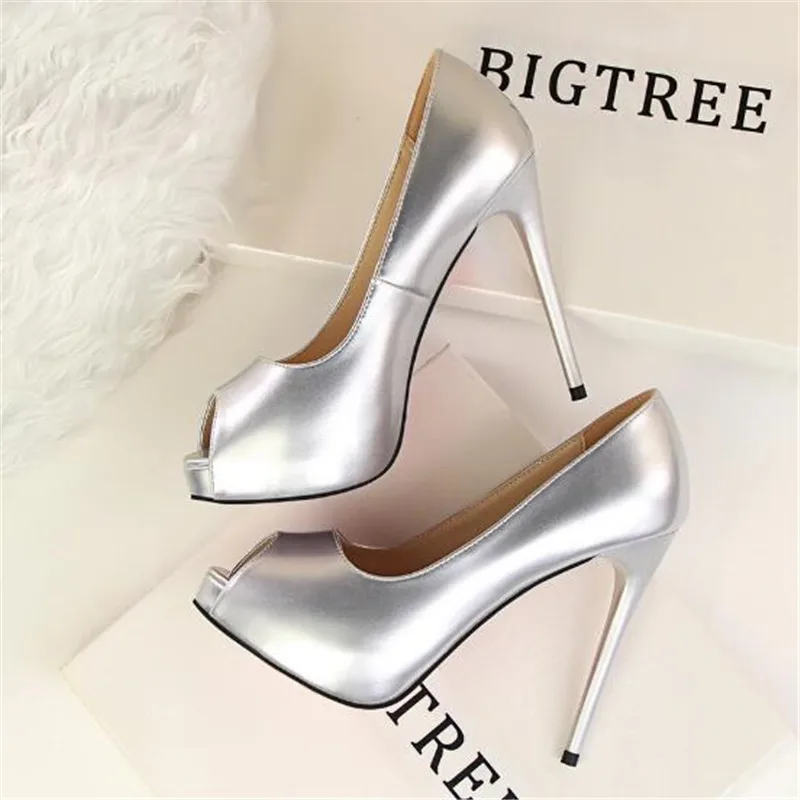 

2019 Peep Toe Concise Patent Leather Women Pumps OL Office Shoes Fashion Platform High Heels Women's Party Shoes Shallow