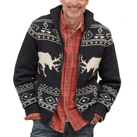 70 dropshipping knitted coat elk pattern christmas warm stand collar thick male sweater jacket for winter