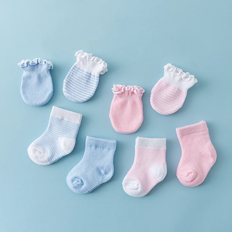 

New 0-12months baby anti-scratch gloves socks set baby foot sock