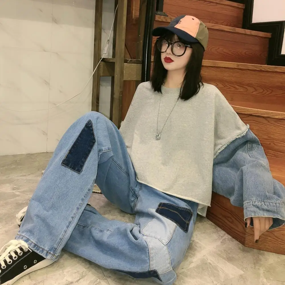 Женские прямые джинсы трубы в гонконгском стиле свободные тонкие с высокой