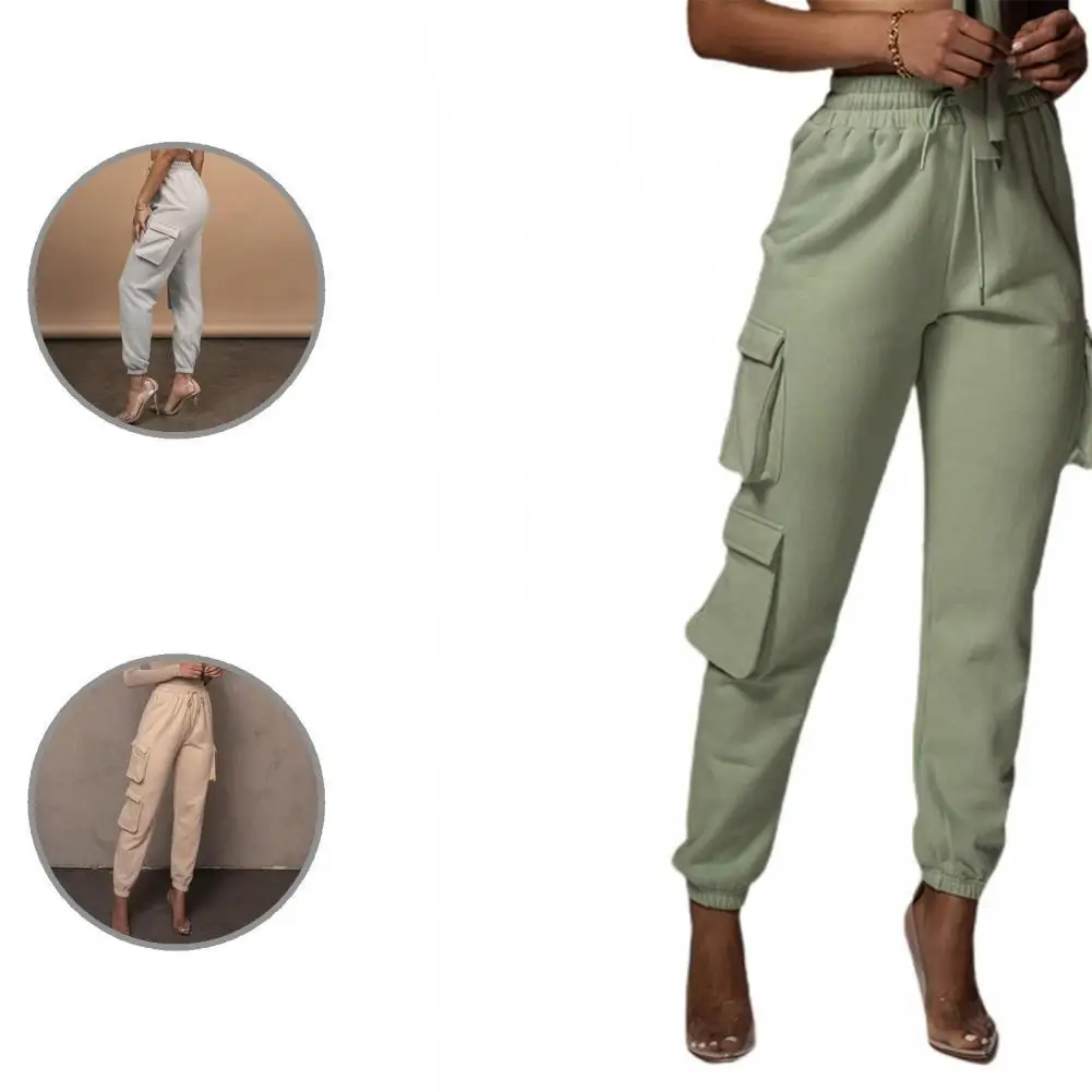 

Skin-friendly Pants Solid Color Ankle Tied Sports Pants for Jogging