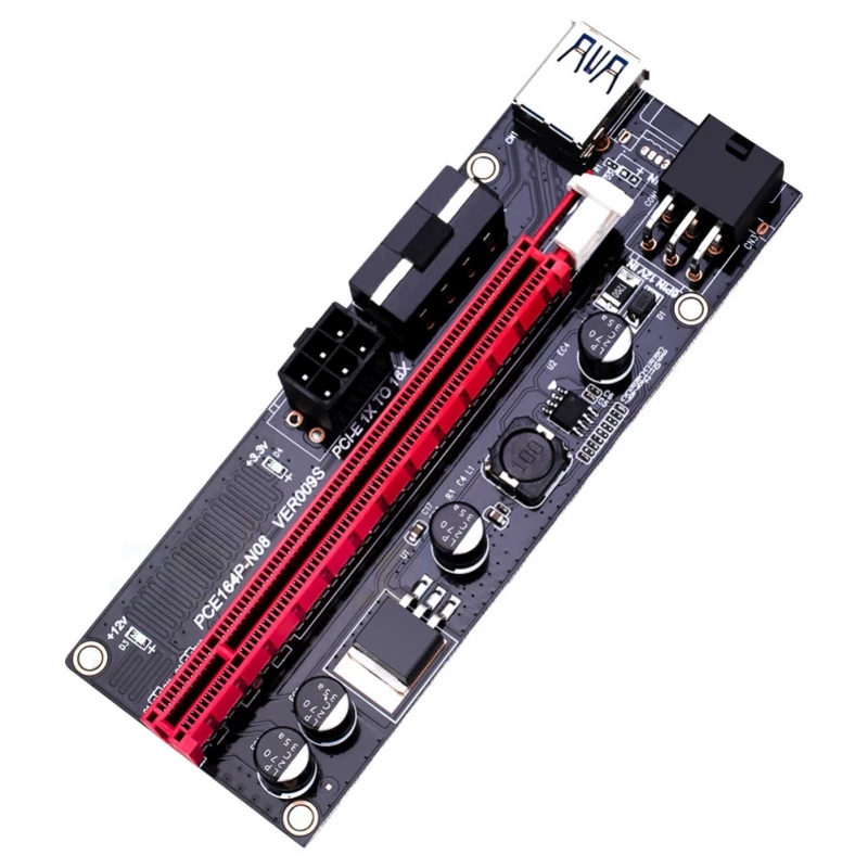 

12 Pcs VER009S PCI-E Riser Card 009 PCIE 1X to 16X Adapter Dual LED Indicator 100CM 60CM USB 3.0 Cable