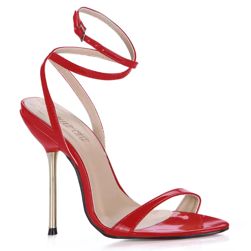 Red Patent CHMILE CHAU/пикантная обувь для вечеринок женские туфли на высоком каблуке-шпильке с ремешком на щиколотке, рабочие женские сандалии для офиса zapatos mujer, большие размеры 3845-i11 - Цвет: Red Patent