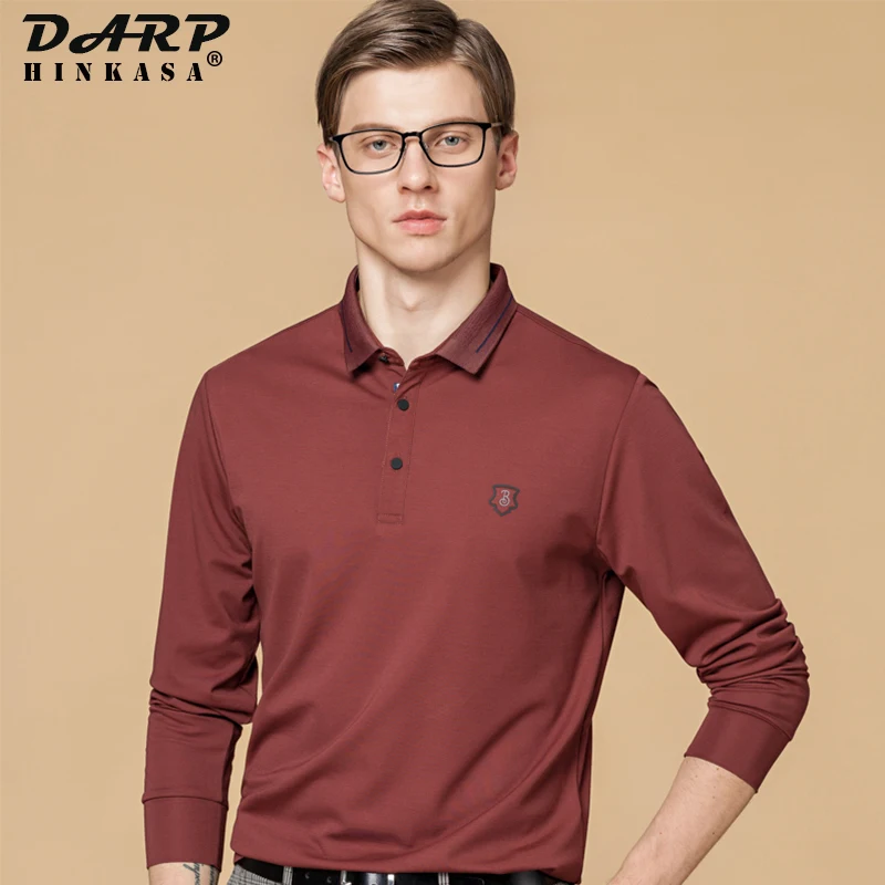 DARPHINKASA Мужская рубашка поло с длинным рукавом сплошной цвет хлопок 2020 Новая осень