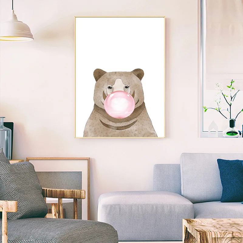 Современная Картина на холсте с изображением животных и пузырьков Настенная