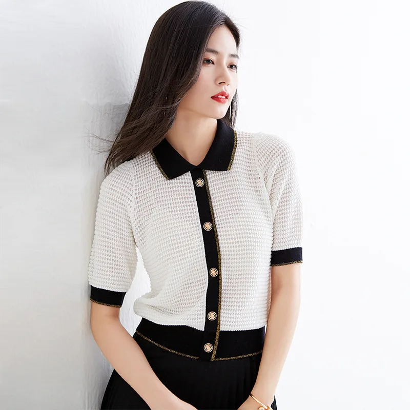 

Весна-лето 2020, новый женский вязаный свитер с коротким рукавом, женский элегантный трикотажный джемпер, топы