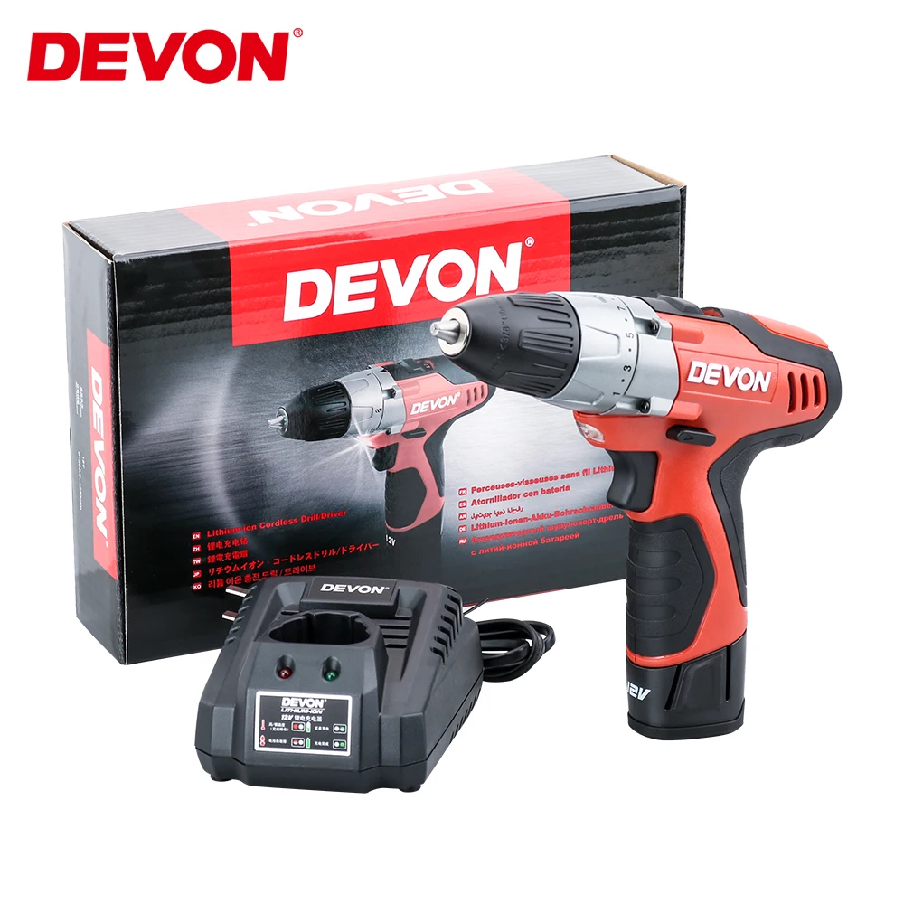 DEVON 12V электрическая Беспроводная электродрель-отвёртка перезаряжаемая мини беспроводная ударная мощность Драйвер Toolsl 2-speed 10 мм литий-ионный