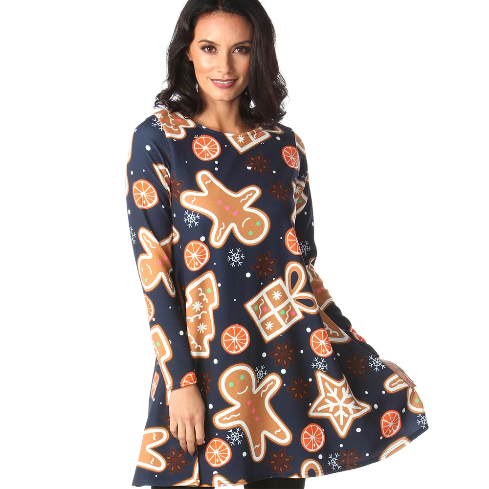 S-5XL размера плюс рождественское платье с длинным рукавом новогоднее Осеннее