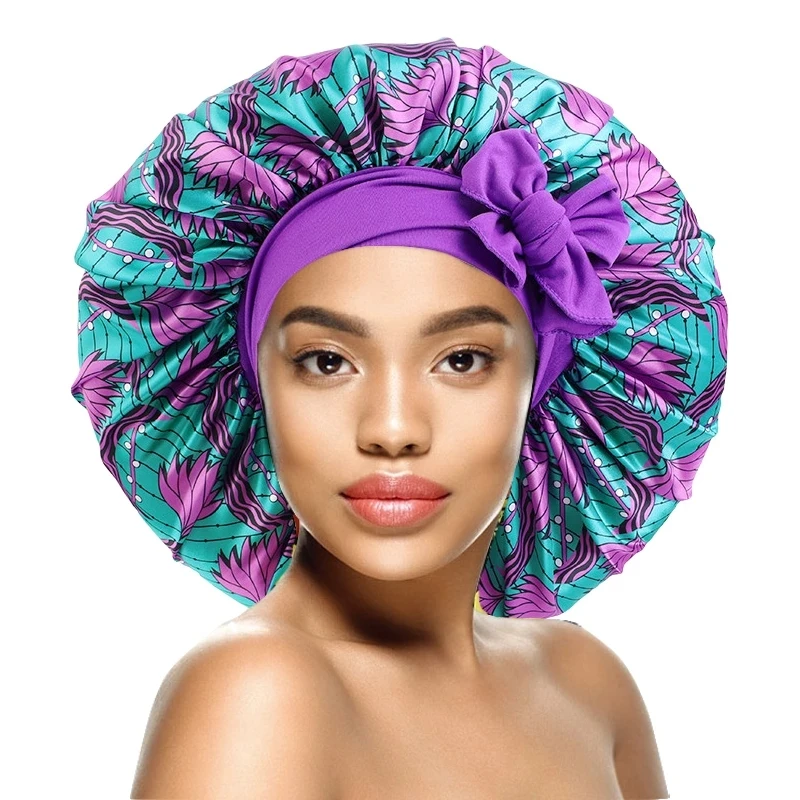 

Extra Large African Pattern Print Satin Bonnet Women Night Sleep Cap Adjustable Wide Band Elastic Head Wrap Hair Bonnet Hat