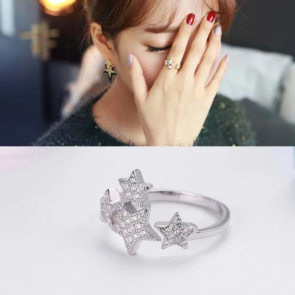 Сияющие Звезды комбинированные отверстия кольца для женщин Трендовое белое