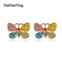 new rainbow color butterfly women earrings retro sweet short insect earrings luxury charm jewelry fashion statement