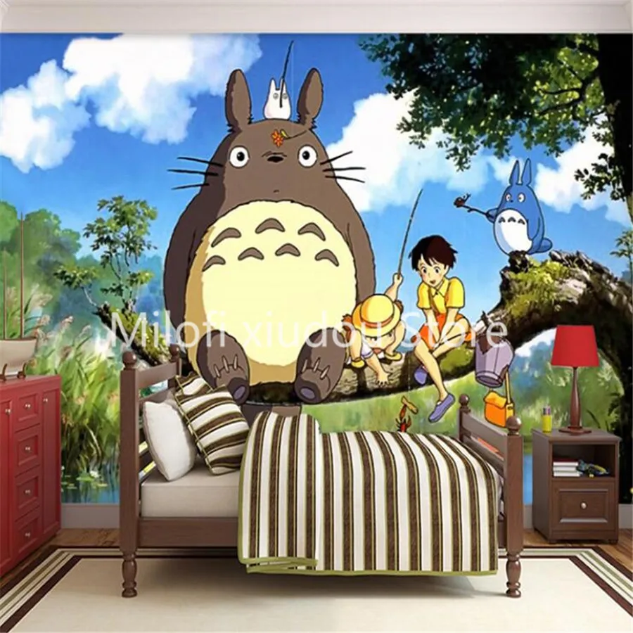 Milofi-papel tapiz 3D personalizado para habitación de niños y niñas, mural de dibujos animados de anime, pared de ladrillo, Totoro