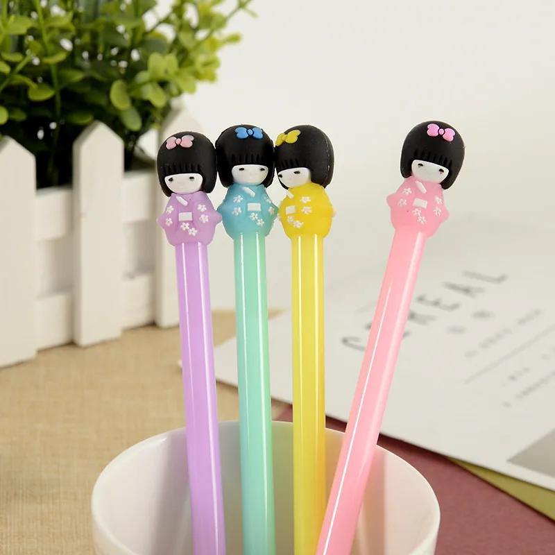 

100 pcs creative stationery cute jelly kimono girl neutral pen black signature pen student supply