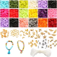 flat round polymer clay spacer beads kit charms elastic string lobster clasp box for jewelry making diy bracelets earring set