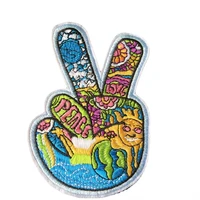 rainbow colorful yeah gestures finger hand embroidery patch stripes for clothing iron on applique sticker clothes fabric badge