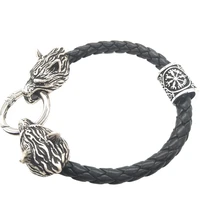 nostalgia wolf head vikingos jewelry runes beads charms accessories viking leather bracelet for women men dropshipping