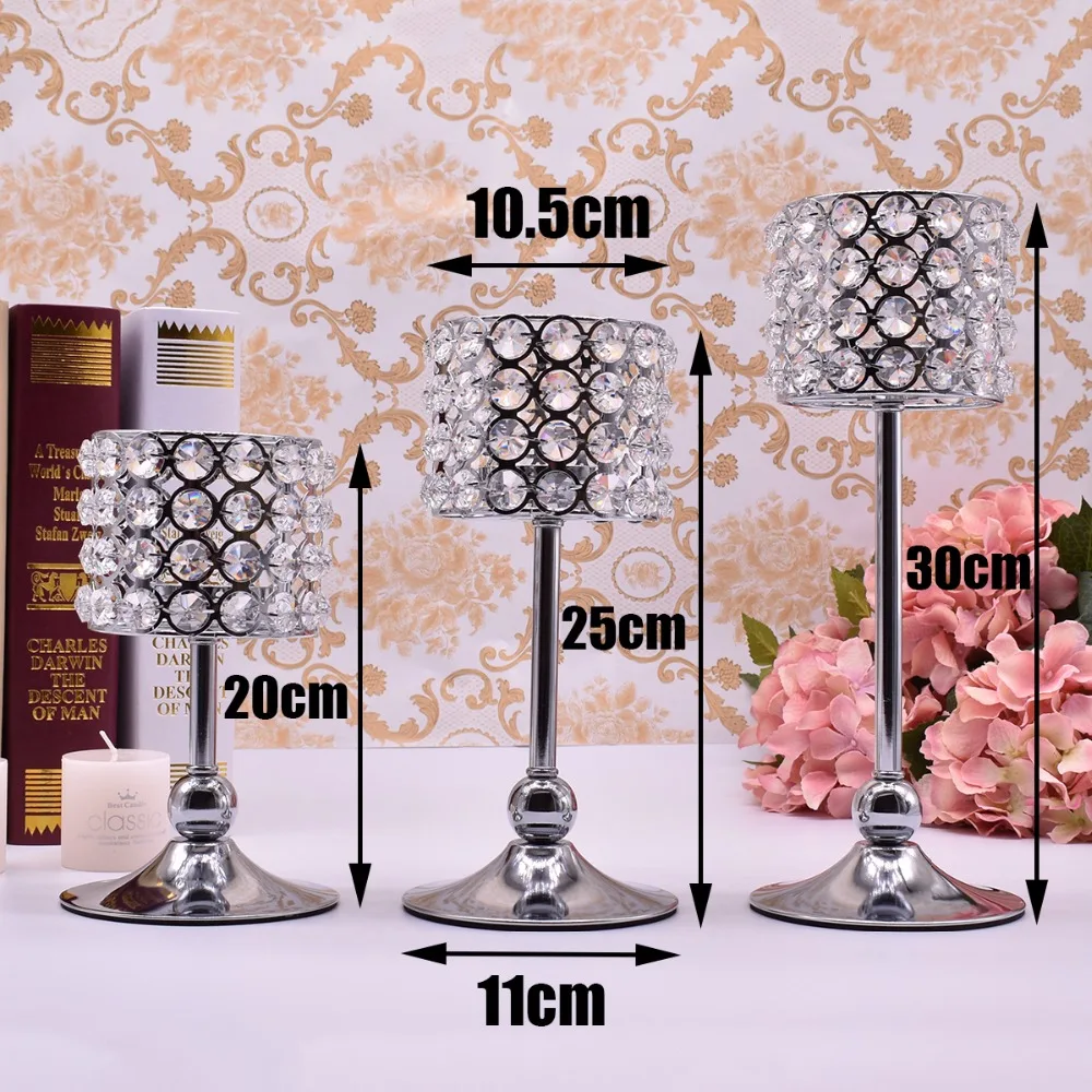 

3pcs/set Gold Candlestick Crystal Candelabra Centerpiece Wedding Desk Silver Candle holder Home Decor Table Candlesticks