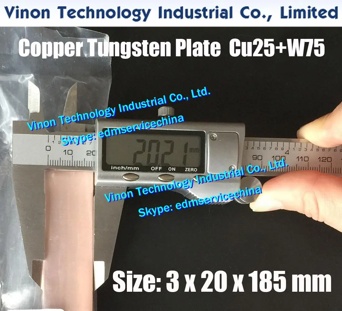 

(2PCS PACK) 3x20x185mm Copper Tungsten Plate CuW75 (W75+Cu25), edm Tungsten Copper Electrode W75 Electric Spark Tungsten Copper