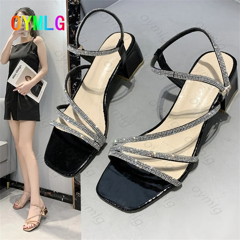 

French sandals female 2021 summer new style wild fairy style with skirt rhinestone thick heel high heel shoes shoes for women