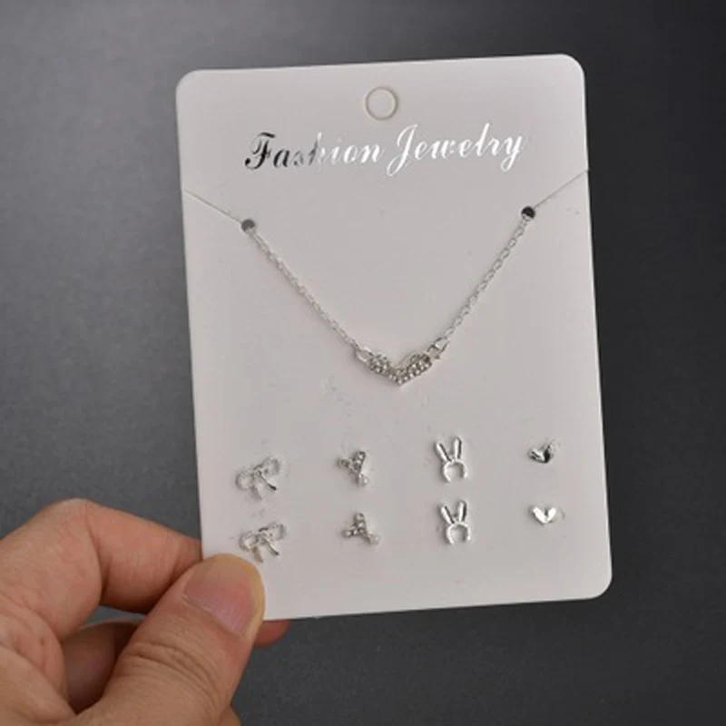 Fashion Mini Flower Faux Pearl Cross Heart Moon Pendant Jewelry for Women Exquisite Silver Color Necklace Ear Studs Set Gift | Украшения и