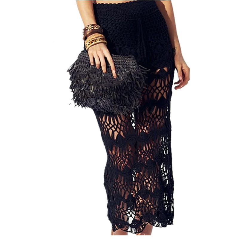 Новинка 2021 вязаная крючком накидка Прозрачная Сексуальная юбка для купальников