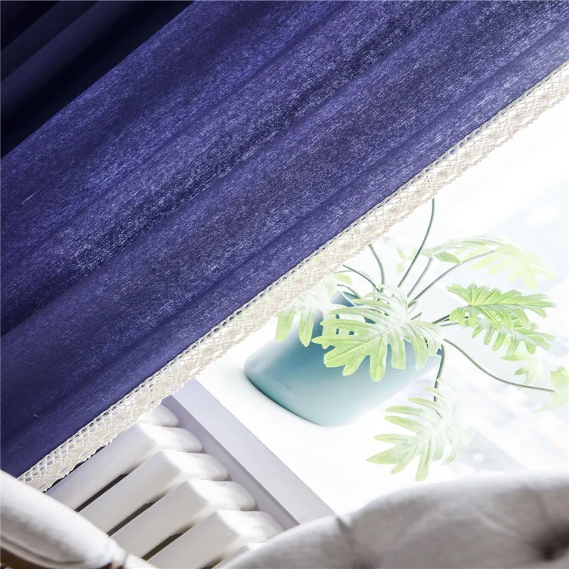 Чистые фиолетовые занавески s кружевные боковые из хлопка и льна полузатенение