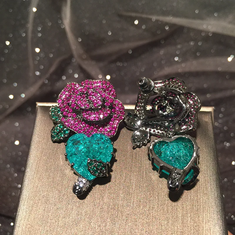 Модные Роскошные серьги-подвески Blincolor с зелеными листьями сердцем и красными