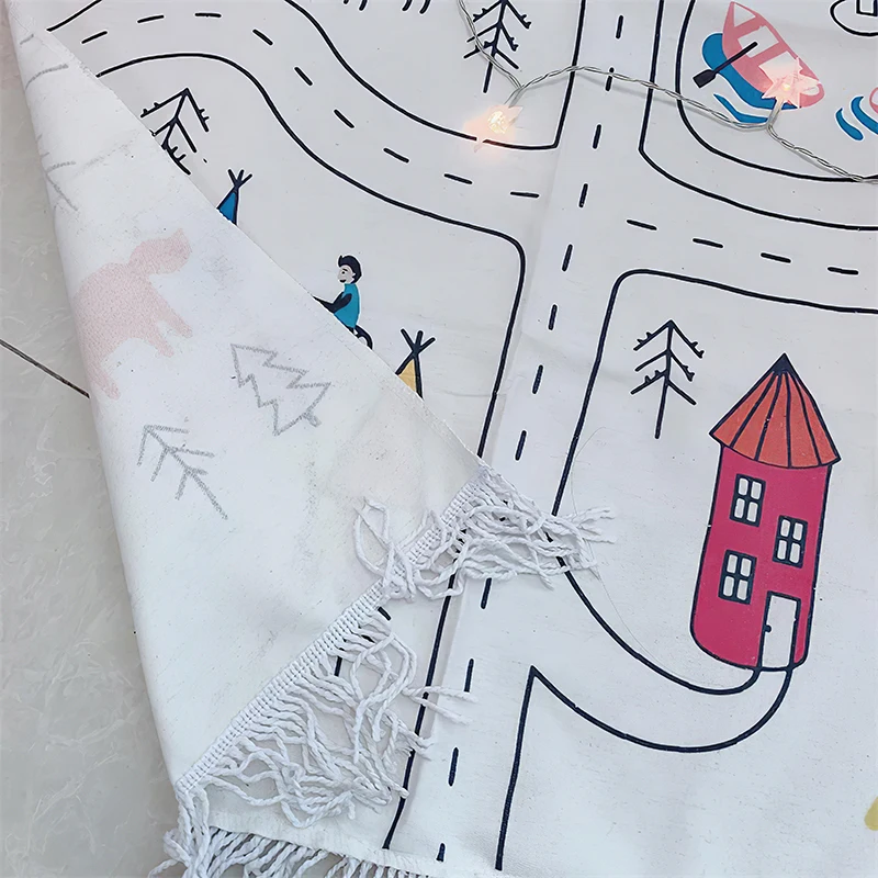 

Children Rug Game Mat Kid Crawling Carpet Decoration Tassel Highway Hopscotch Playing Mat For Children Living Room