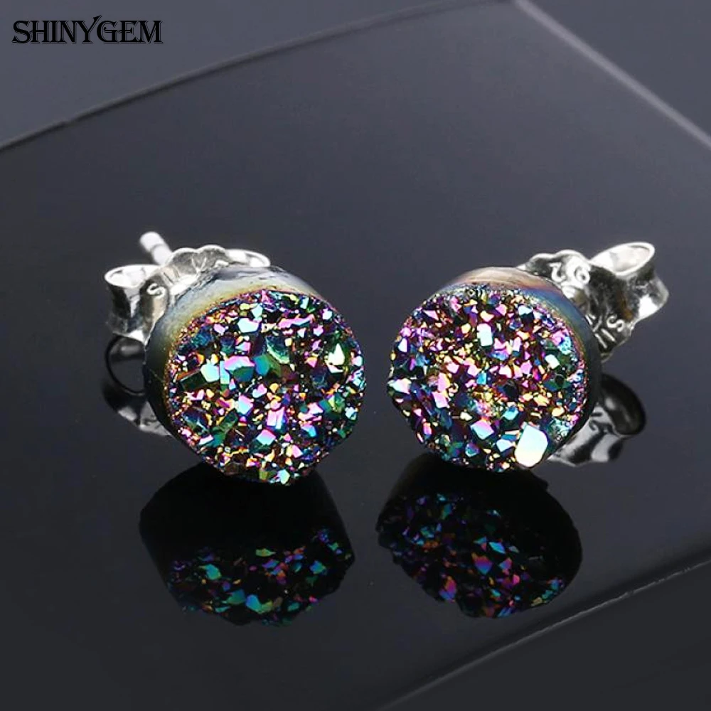 ShinyGem модные сверкающие натуральный опал драгоценный камень Друза серьги