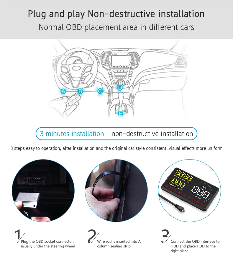 A9 автомобильный HUD Дисплей OBD2 II автомобильный-Стайлинг Hud Дисплей над скоростью Предупреждение система скорости лобовое стекло проектор напряжение сигнализация HUD