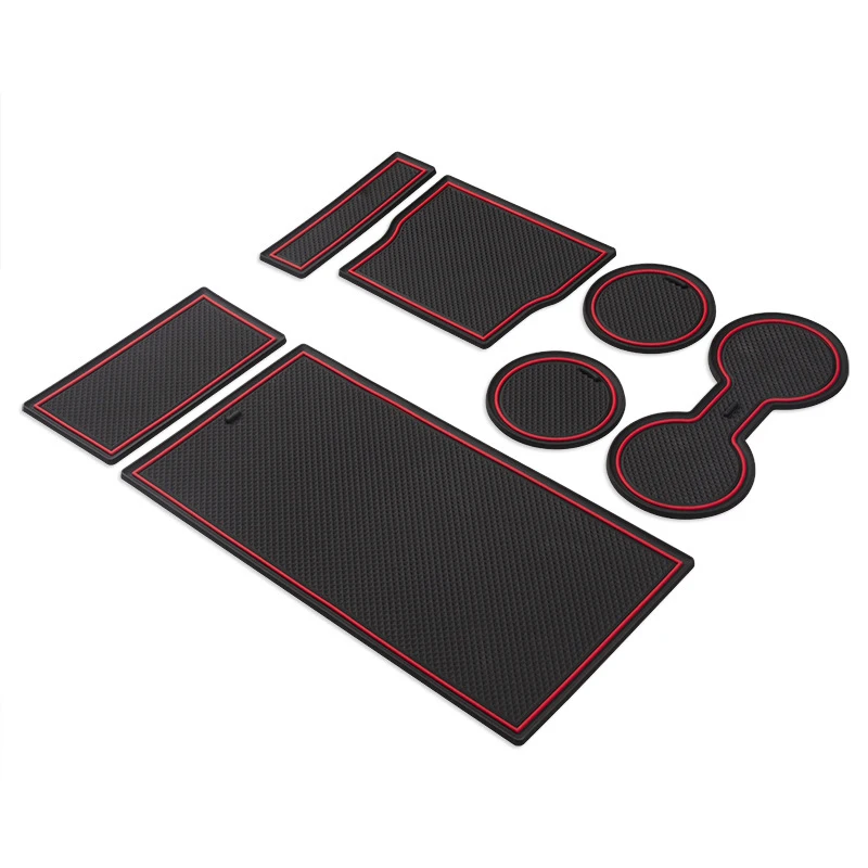 

7Pcs Rubber Auto Car Accessories Water Cup Coasters Slot Non-Slip Carbon Fiber Car Door Mat for Anti-slip Anti-water