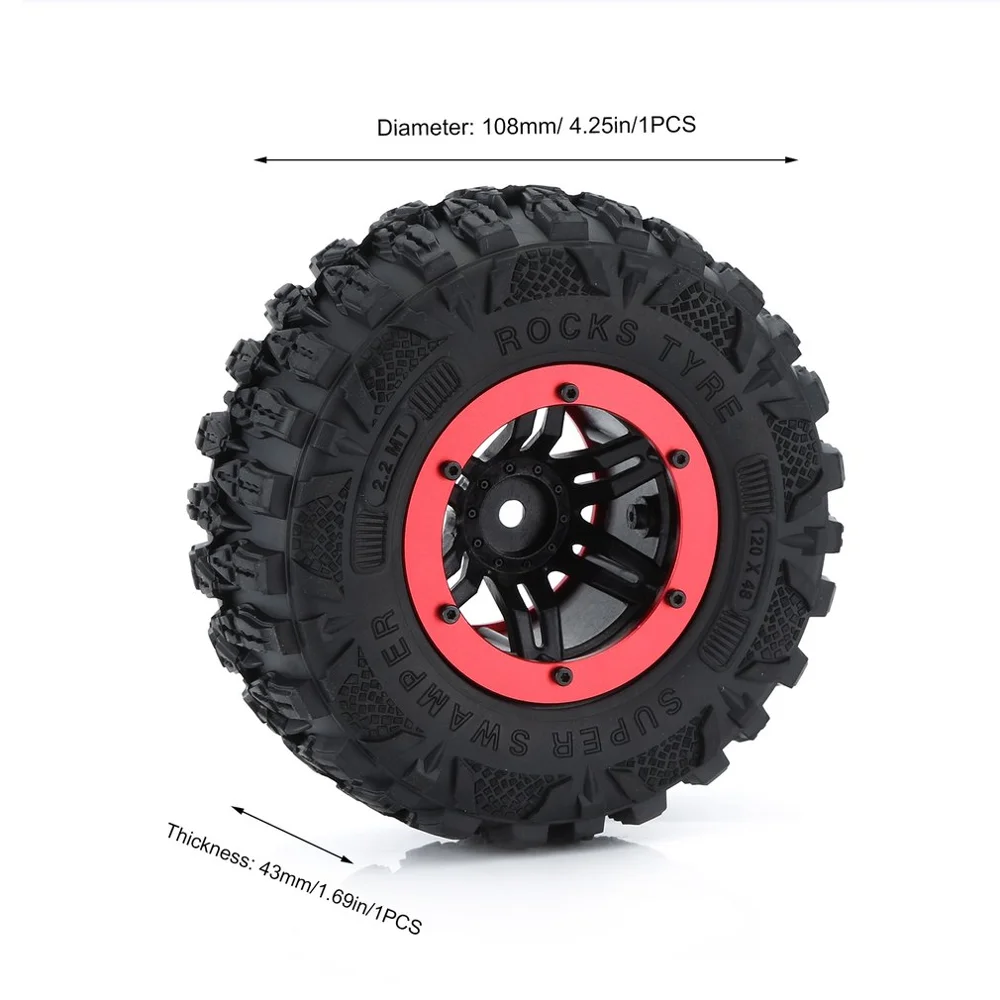 

4PCS RC 2.2in Climbing Rubber Tires Rock Crawler Wheel Tires Car Auto Set with Wheel Rim Beadlock for RC 1/10 Car