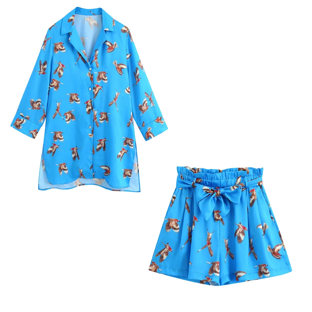 2020 новый летний женский комплект из двух предметов длинная рубашка с принтом и