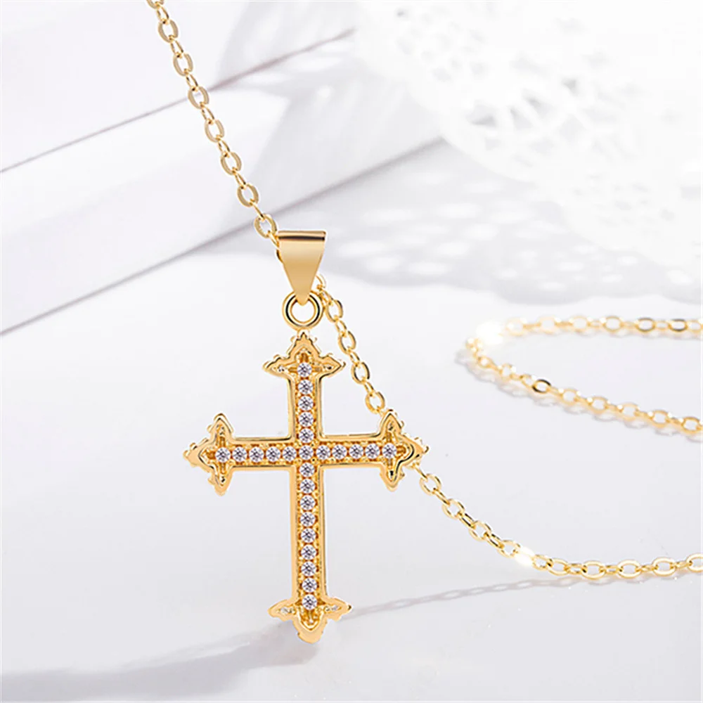 

ROLILASON Personalized titanium steel cross necklace men's and women's Pendant Christian Jesus pendant trend jewelry LN707