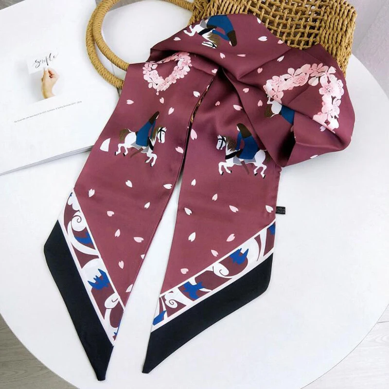

Korea New Design Wide Scarf Various Print Women Silk Scarf Small Bevel Side Handle Bag Ribbons Female Head Scarves&Wraps
