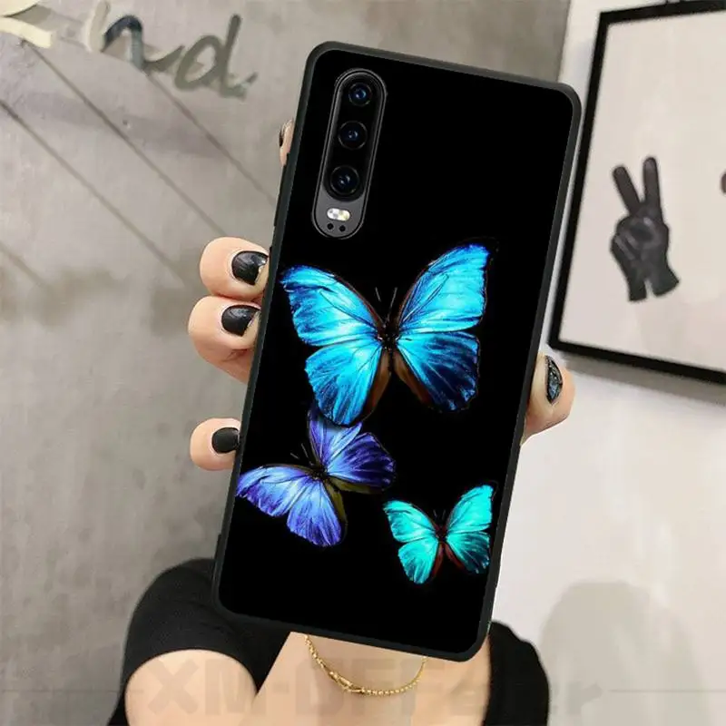 Блестящая бабочка черный ТПУ мягкий резиновый чехол для телефона Huawei P8 lite 2017 P9 P10