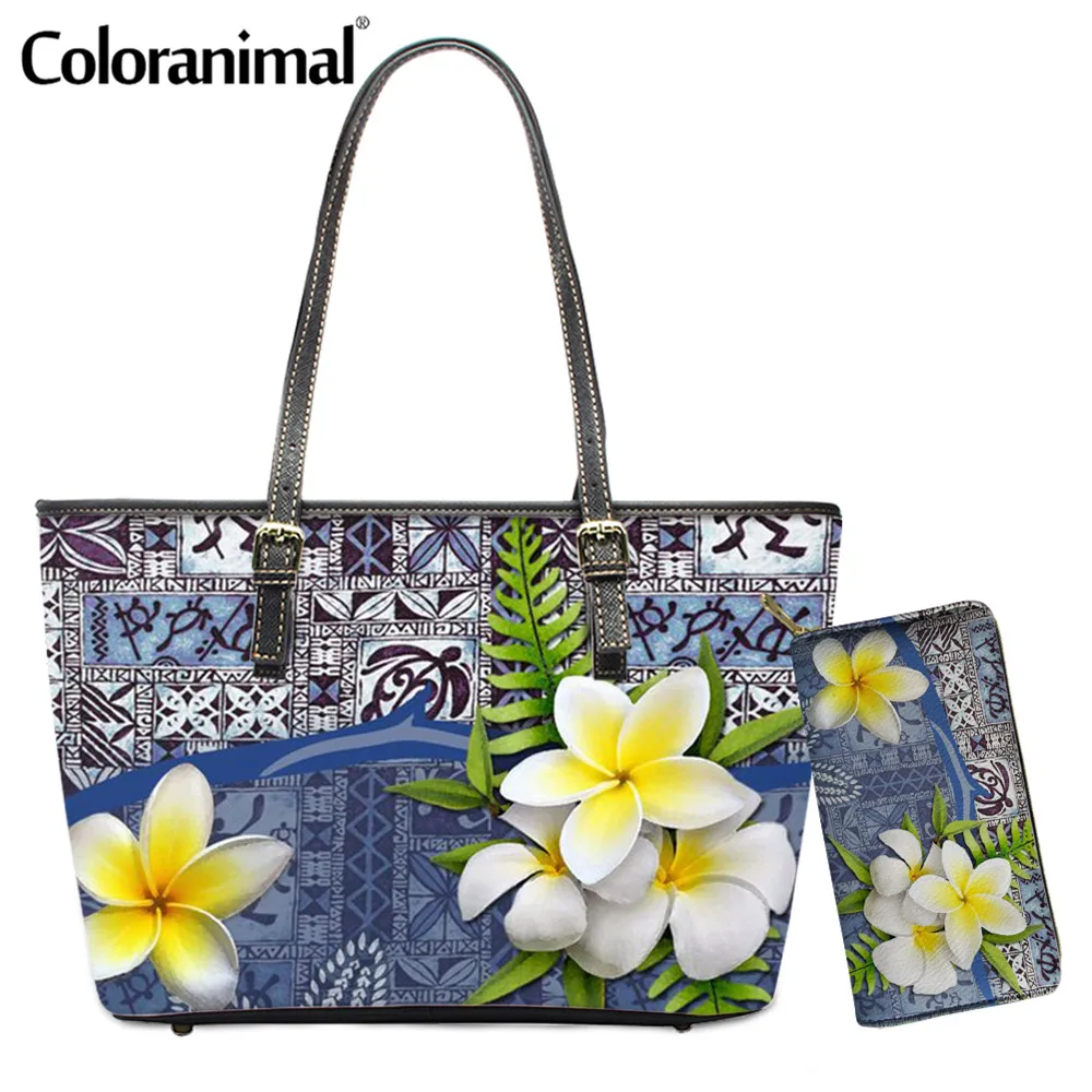 

Coloranimal Traditional Hawaiian Plumeria Print Crossbody Bag for Ladies 2Pcs/Set PU Handbag&Purse Luxury Brand Shoulder Bag Hot